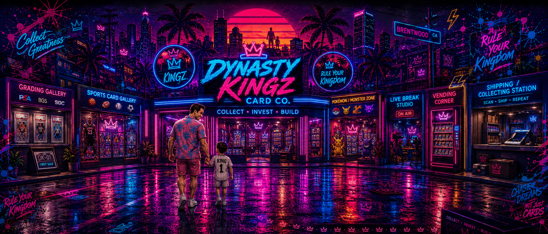 Dynasty Kingz neon cityscape — brand artwork
